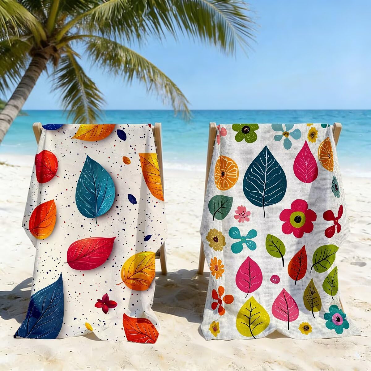 Toalla Playa 80x160 cm, Toalla Gimnasio Microfibra Secado Rapido, Juego de 2 Antiarena Toallas de Playa, Ligera Compacta Toallas Microfibra Grande para Viaje, Regalo Hombre Regalo Mujer (Hoja) -4825