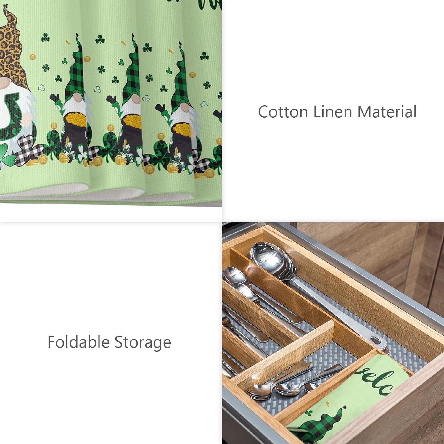 Placemats for Dinning Table Set of 4 Welcome St. Patrick's Day Plaid, Burlap Kitchen Place Mats Waterproof Cloth Table Mats, 3 Cute St. Paddy's Gnomes Indoor Outdoor Placemats Easy Clean Dinner Decor