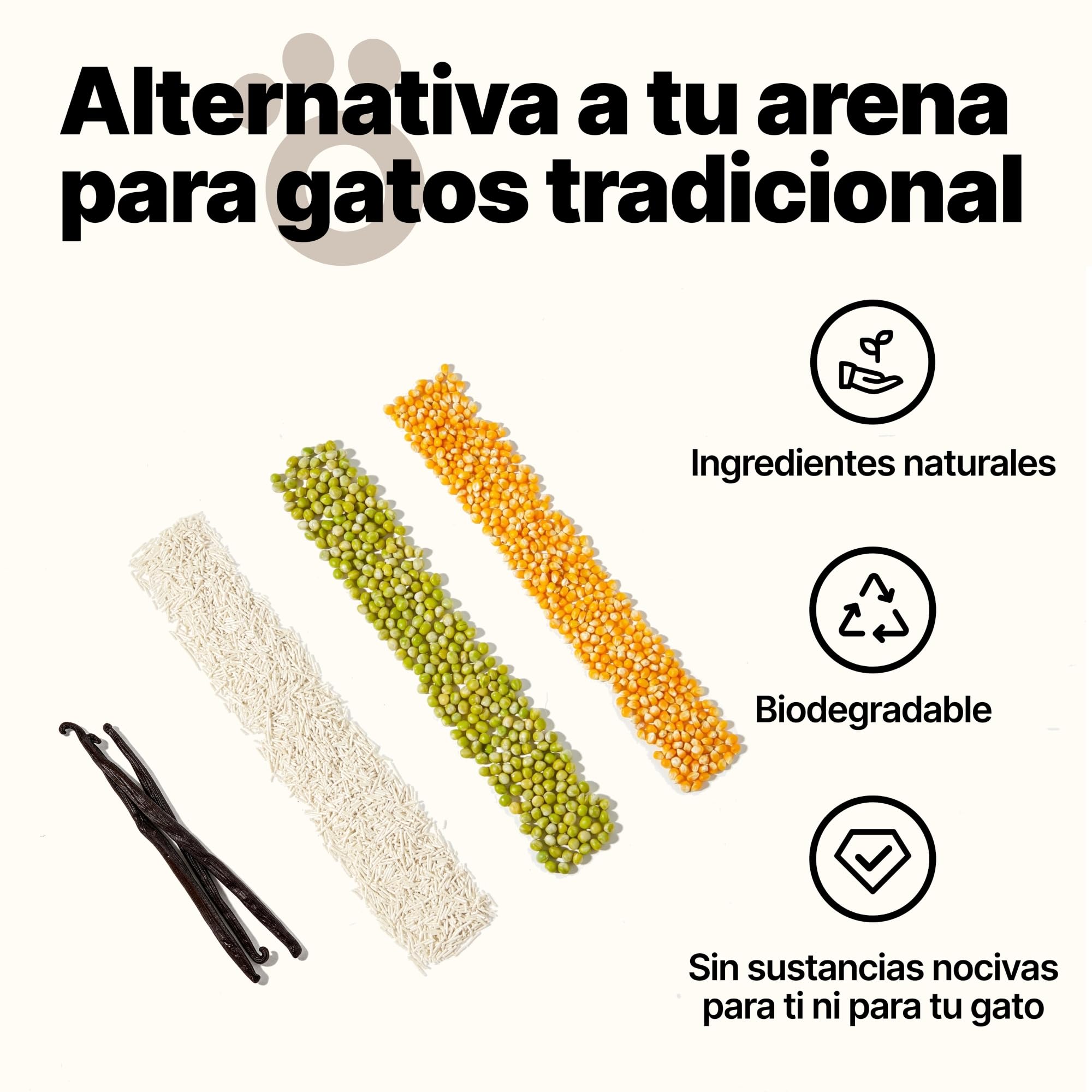 Arena de Tofu para Gatos 10,8 kg - Aglomerante y Vegetal con Fibra de Guisante, 99% Libre de Polvo, Control de Olores, Desechable en el Inodoro, Aroma Vainilla