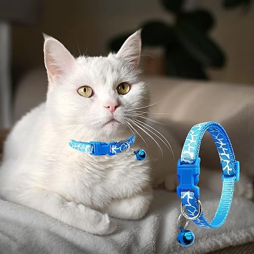 Miniatura 4 de Jecikelon 6 collares reflectantes ajustables para cachorros, collar para perros pequeños, collar de poliéster para gatos con campana, collar básico