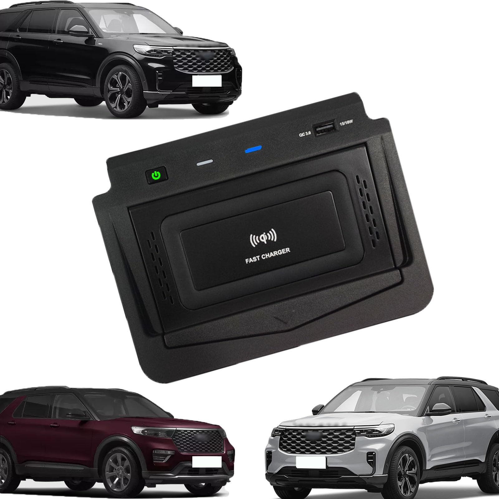 Caricabatterie Wireless per Auto per Explorer Platinum/XLT/Base Sport Tutti i Modelli Accessorio con 15 W Wireless e USB Qc3.0 Ricarica Rapida Regalo per la Famiglia