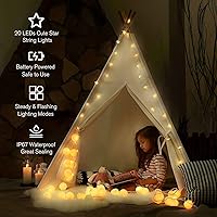 Vista 4 de ANJAYLIA 20 luces LED de cadena de estrellas de 10 pies, luces de hadas de Navidad operadas con batería para decoración interior y exterior, fiesta