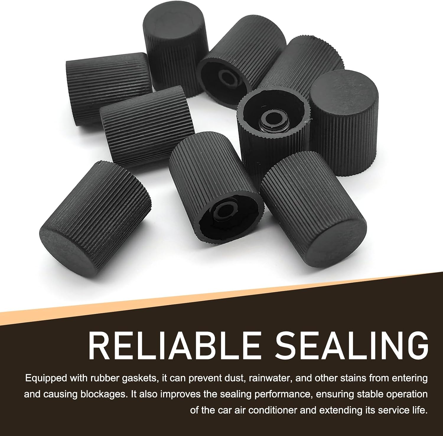 10 PCS Car Air Conditioner Dust Valve Caps, Leakproof AC 0.62"/16mm High & Low Pressure Valve Caps, AC System Charging Port Protection Covers, for Sedan Truck SUV (Black)