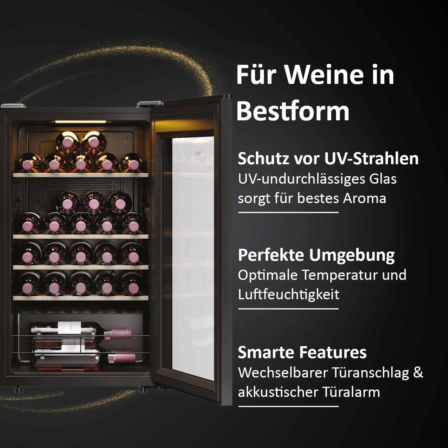 Haier Weinkühlschrank 50 SERIE 3 HWS34GGH1 Weinklimaschrank 34 Flaschen Wine Fridge UV-Glastür 5 Holzregale Wi-Fi Touch-Display
