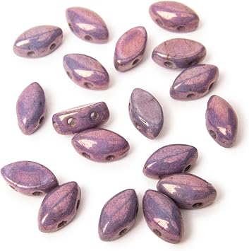 PotomacBeads IrisDuo Beads - White Lila Vega Luster 7x4mm | Pack of 50