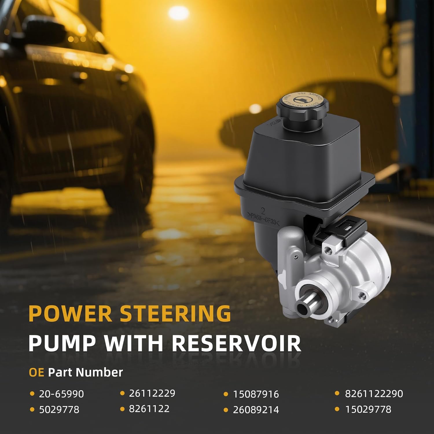 Power Steering Pump, for GMC Envoy, for Chevy Trailblazer, for Buick Rainier, for Isuzu Ascender, for Saab 9-7x, 2002-2009 I6 4.2L,V8 5.3/6.0L, 20-65990, 5029778, with Reservoir