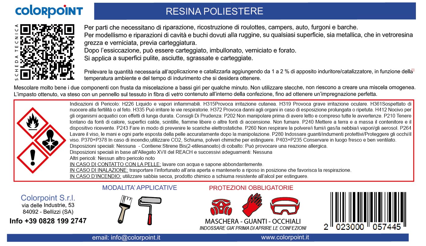 Resina poliestere 5 KG + Catalizzatore per automobili barche carrozzeria camper