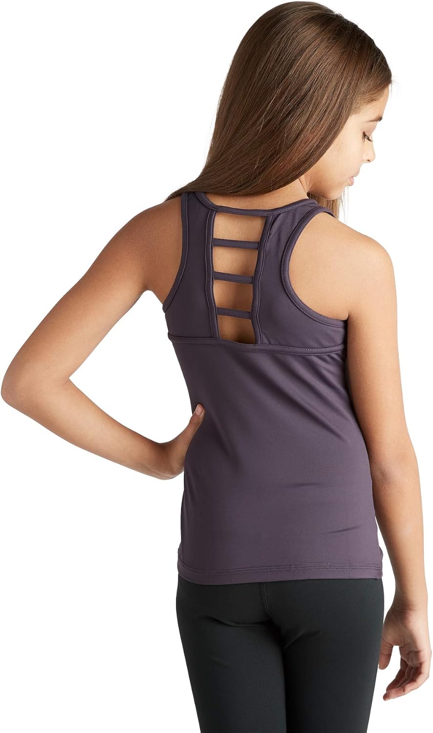 Liakada Girls Wide Strap Ladder-Back Tank Top for Dance, Aerobics, Gym, Yoga, Cheer! Plum