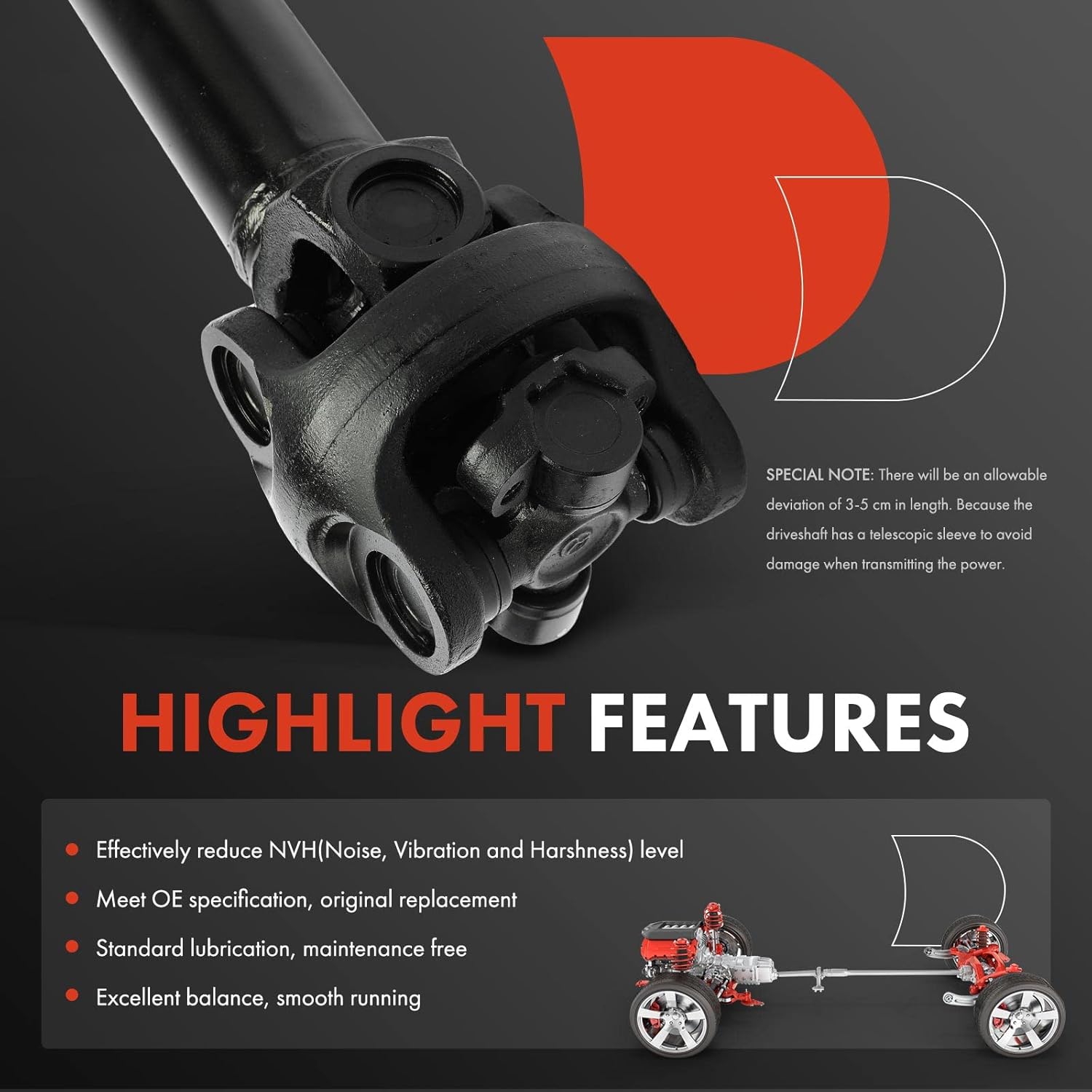 A-Premium Front Complete Drive Shaft Prop Shaft Driveshaft Assembly Compatible with Jeep Grand Cherokee 1993 1994 1995 1996, 4WD, Replace# 52099246, 52099436