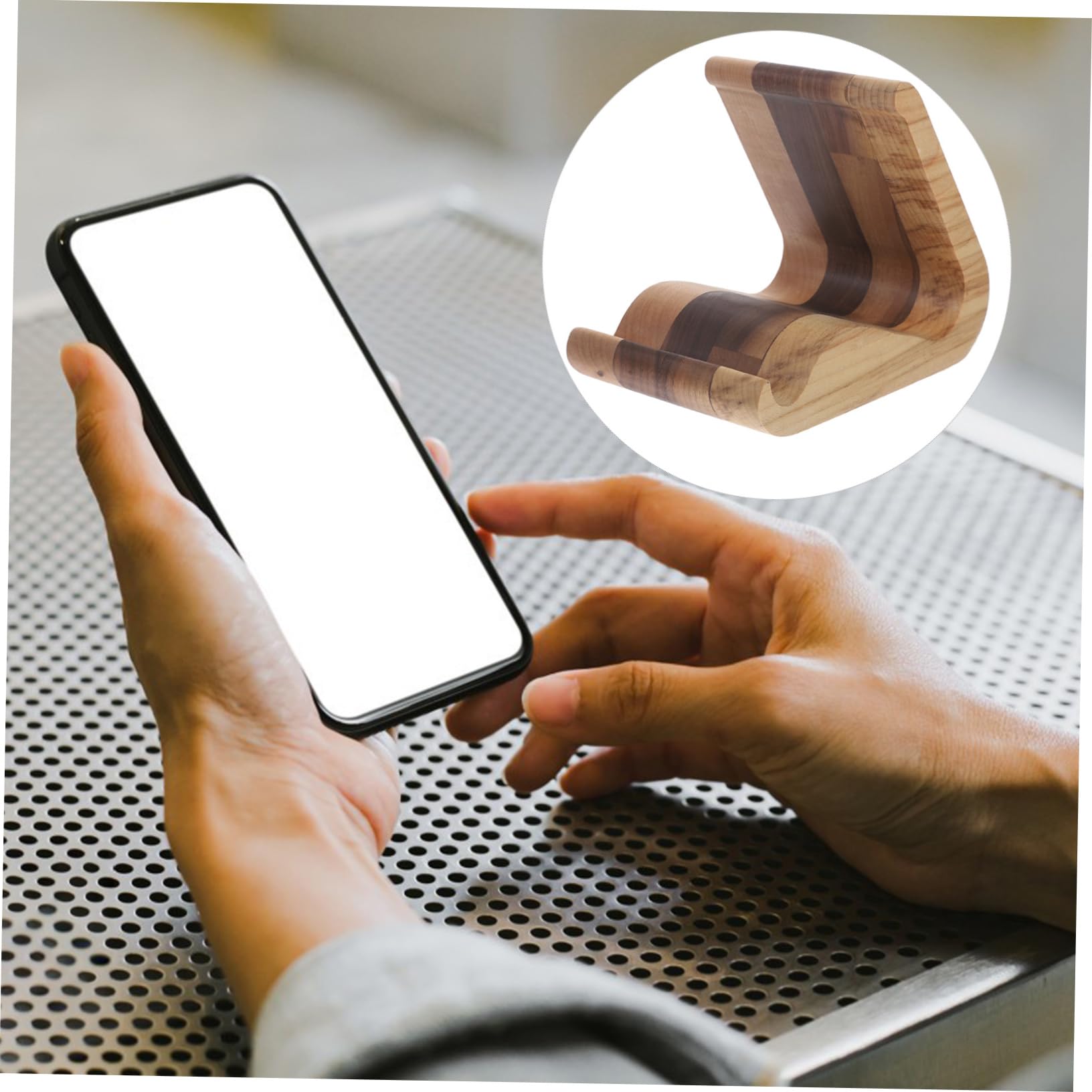 SHINEOFI Supporto Portatile per Telefono, Legno Noce Nero e Acero | Base Stabile, Design Semplice e Coordinato, per Tavolo e Scrivania, Leggero e Facile da Spostare