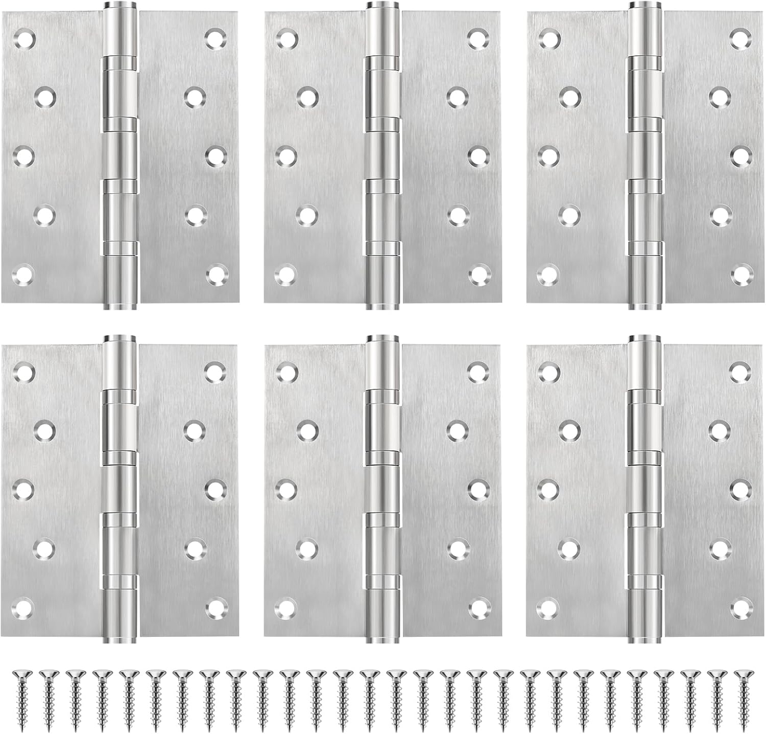 5" Ball Bearing Door Hinges 6 Pack, Heavy Duty Stainless Steel Hinge 5 x 4 Inch for Interior Exterior Doors, with Stainless Steel Screws, Silver