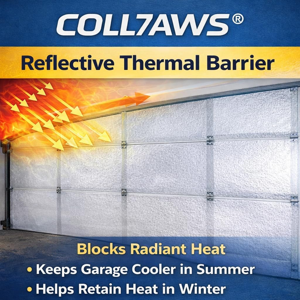 Garage Door Insulation Kit 16FT x 7FT – Reflective Radiant Barrier Thermal Insulation – Double Car Garage Heat Blocker – Energy Saving Foam Core Panels – by COLL7AWS