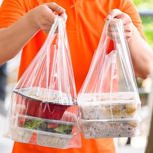 Miniatura 6 de Cinkyou - Bolsa de plástico para camisetas de 800 unidades, bolsas de compras para comestibles, bolsa transparente para restaurantes, supermercados
