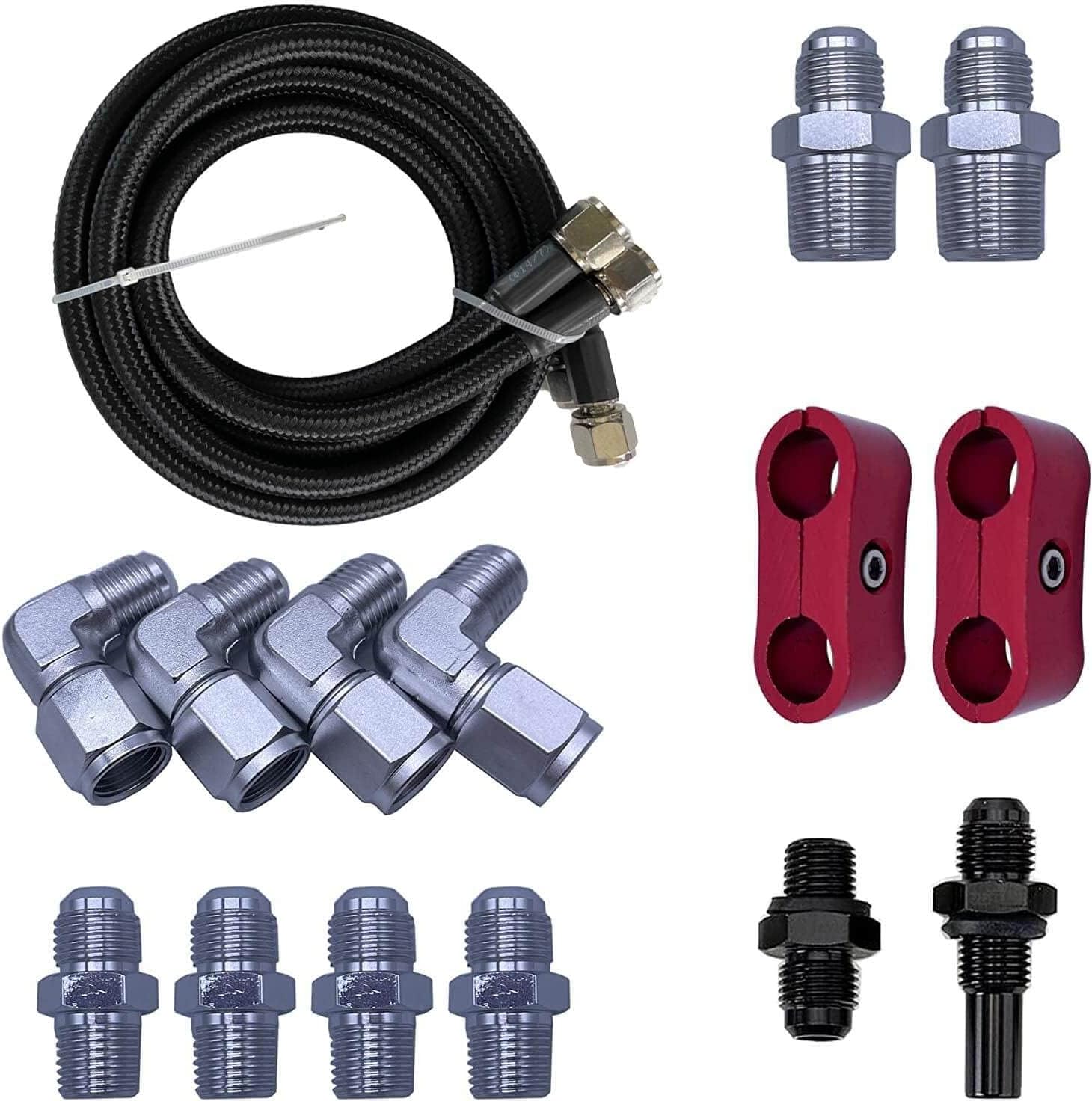 6AN Transmission Cooler Lines 70 Inch, Nylon and Stainless Steel Braided Hose Fitting Repair Kit for Turbo 350/400/200-200R4/700R4 4L60 4L60E 4L65E, for Ford C4-C6-AOD, for GM Chevy 1996-2021 4L80E