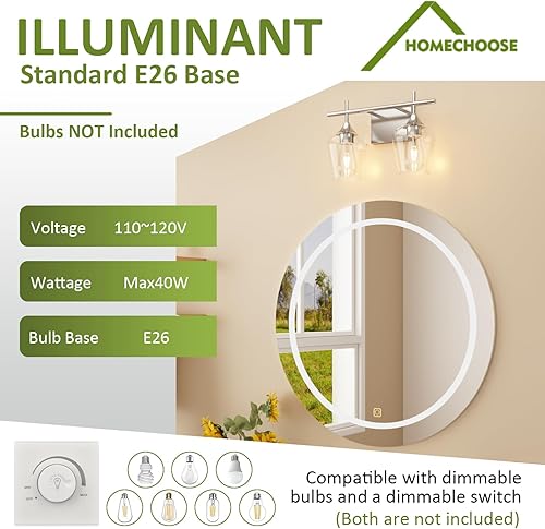 Miniatura 5 de Lámpara de tocador de baño, 2 luces de baño sobre espejo, luces plateadas para baño con vidrio transparente, lámpara de pared moderna para armario,