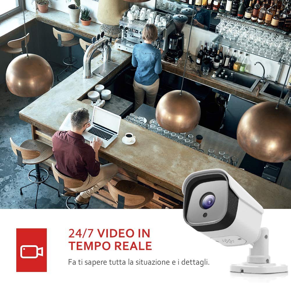 Telecamera WiFi di sorveglianza da esterno HD 1080p 2.4GHz con visione notturna e audio bidirezionale IP66 Impermeabile Telec. IP esterna/interna Intercettazione movimenti Zoom manuale IOS/Android