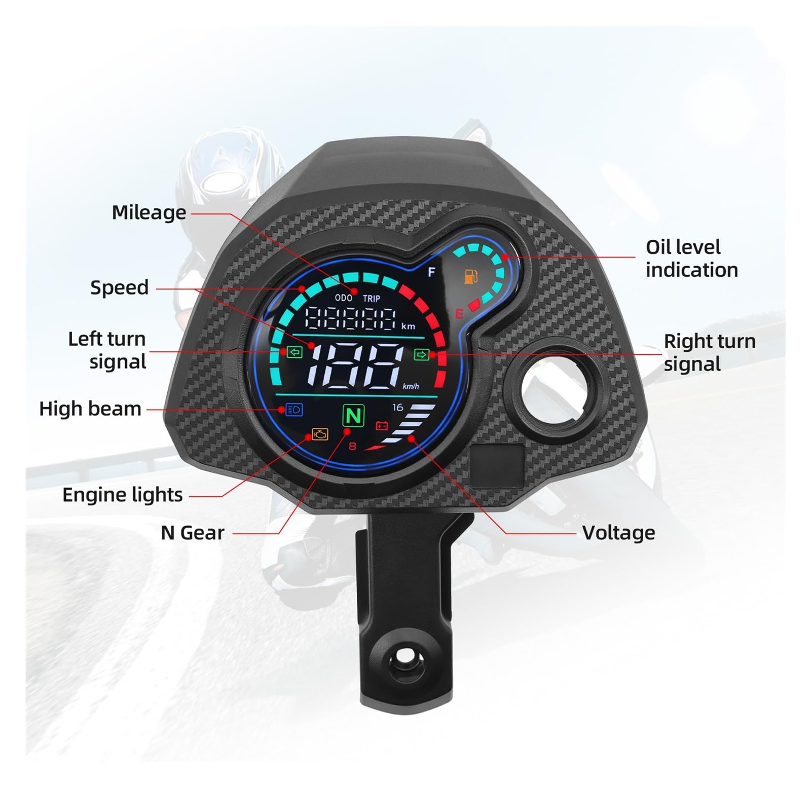 Moto Velocímetro Tacómetro Panel de instrumentos digital para motocicleta, tacómetro, velocímetro, voltímetro para Navi 110