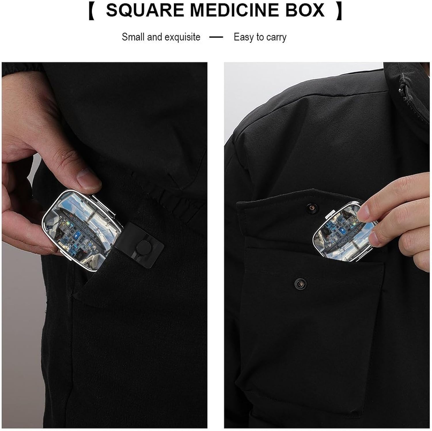 Pill Box 2 Compartment Metal Medicine Pill Organizer Airplane Cockpit Pill Case for Purse Or Pocket Cute Mini Portable Pill Holder Travel Pill Container to Hold Supplements, Vitamins, Fish Oil image 5