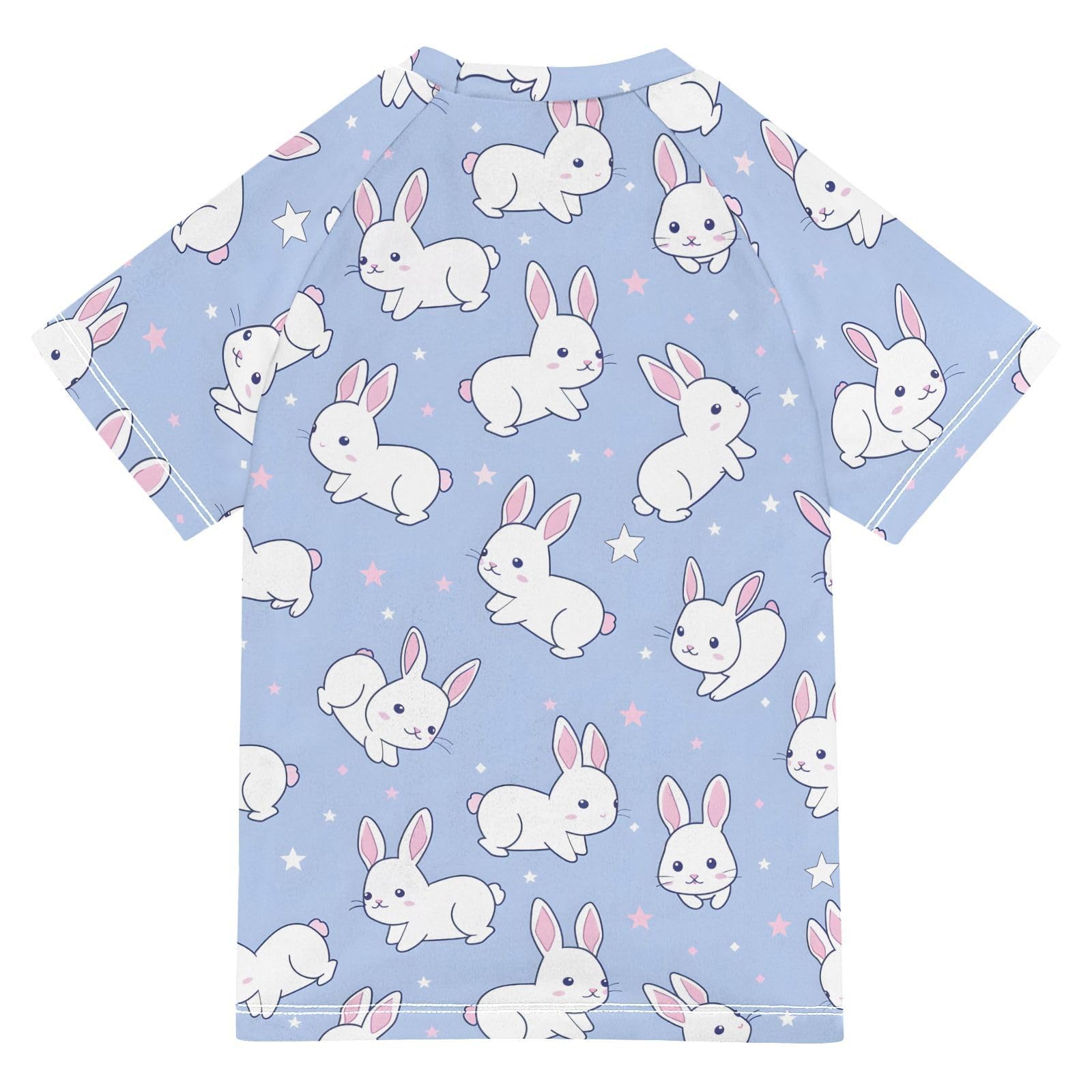 ALAZA Kids Rash Guard Boys Toddler Swim Shirts Short Sleeve Cute Rabbit UPF 50+ 3T