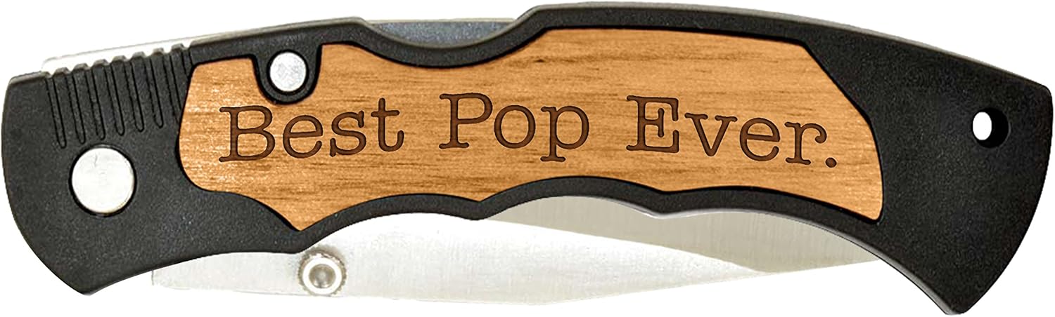 Funny Gift for Grandpa Best Pop Ever Laser Engraved Stainless Steel Folding Pocket Knife