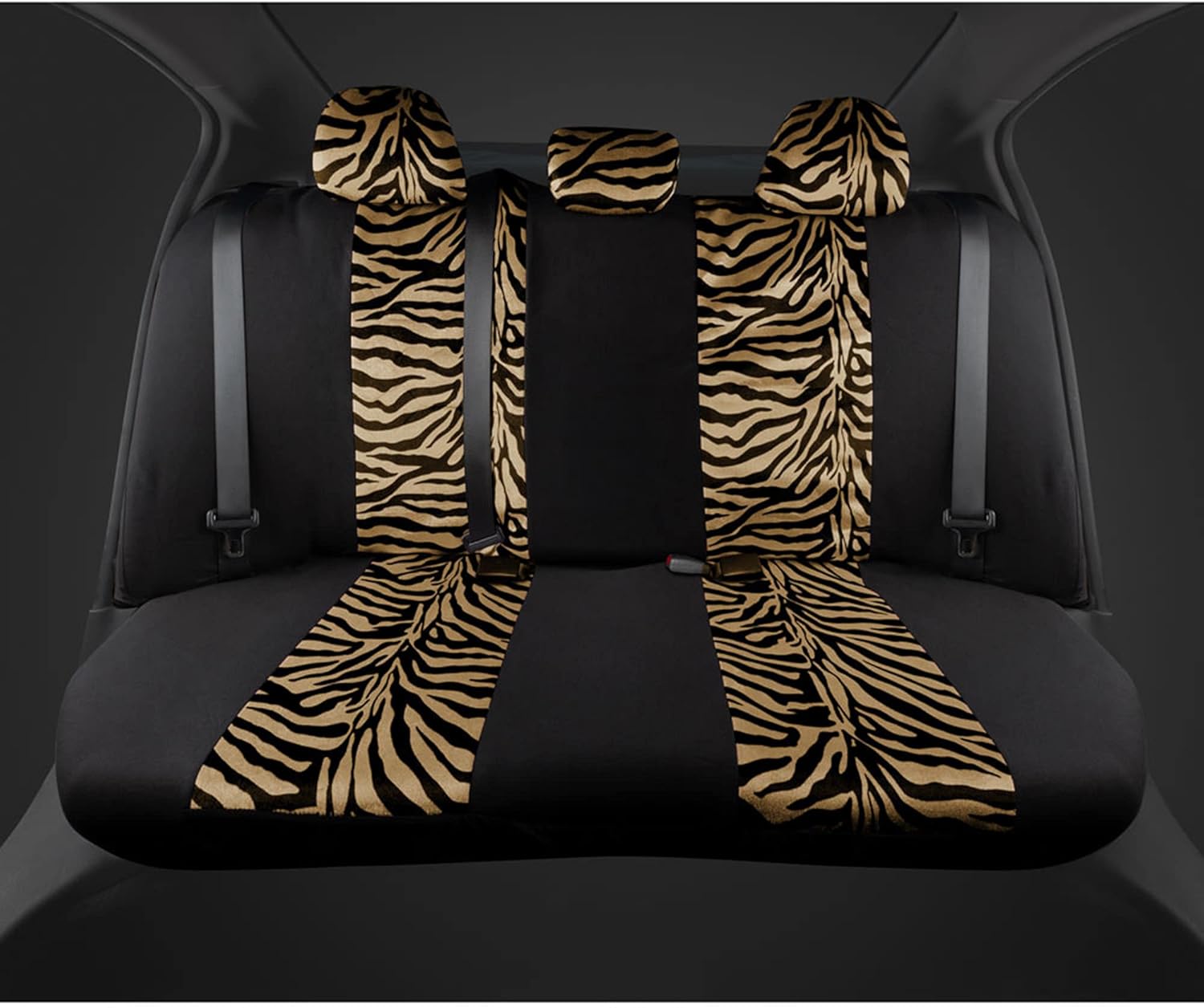 carXS Zebra Print Car Seat Covers Full Set, Includes Matching Seat Belt Pads and Steering Wheel Cover, Two-Tone Animal Print Beige Seat Covers for Cars for Women, Car Seat Protector Interior Covers : Automotive