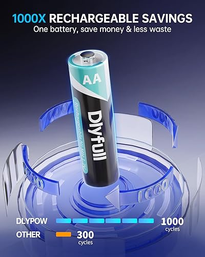 Miniatura 3 de DLYPOW Baterías AA recargables, 1.2V NiMH 2800 mAh de alta capacidad precargadas doble A, paquete de 4