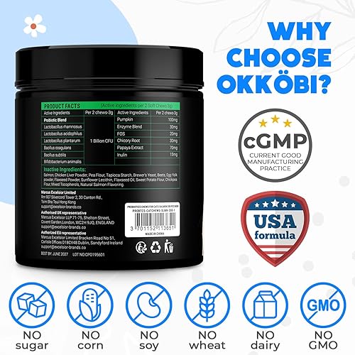 Miniatura 5 de Probióticos masticables para gatos, 200 unidades, apoyo digestivo, para la salud intestinal y la diarrea, masticables probióticos para felinos,