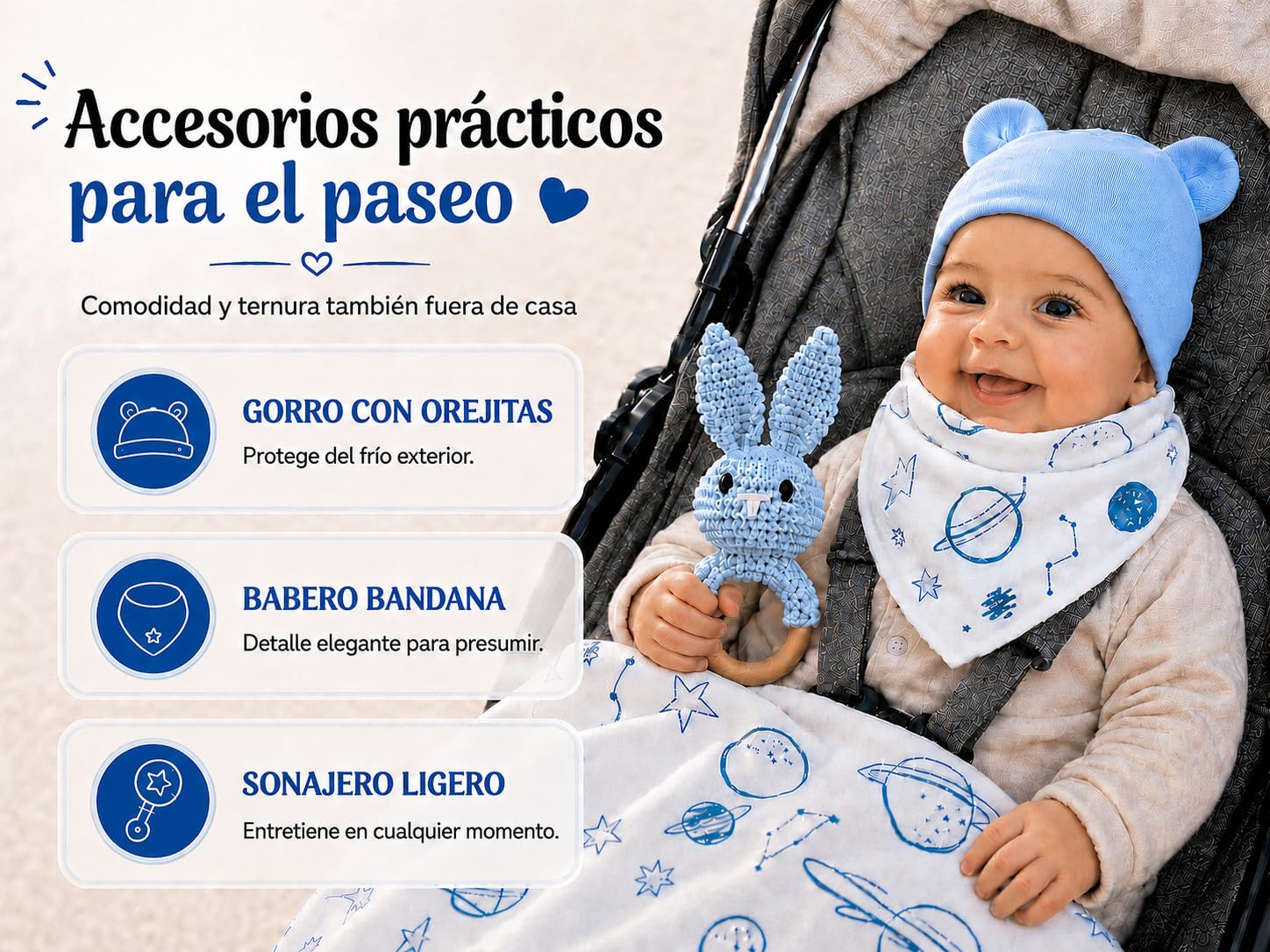 Canastilla Bebé Recién Nacido - Cesta Bebé Recién Nacido Niño – Incluye: Doudou Bebe, Sonajero, Portachupetes, Manta, Babero y Otros Textiles Esenciales algodón 100% orgánico hipoalergénico