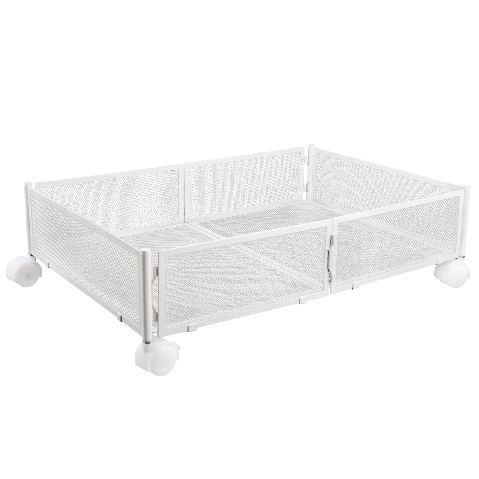 HUOLE Cassetto sotto-letto-pieghevole in metallo, vassoio portaoggetti sotto il letto, rotella, montaggio senza attrezzi, per camera da letto, soggiorno (60 * 40 * 17 cm-bianco-2 pezzi)