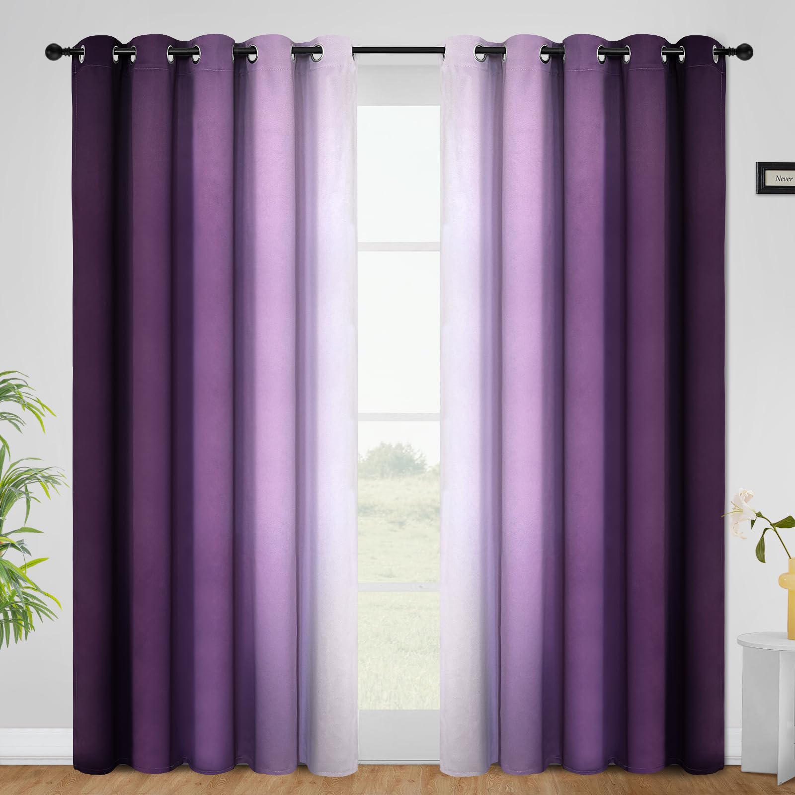 COSVIA Ombre Purple Curtains, 96 inch Length, 2 Panels, Grommet, Room Darkening, Light Blocking, Insulated, Thermal Gradient, Window Curtains for Bedroom/Living Room, 62x96 inches — image 1