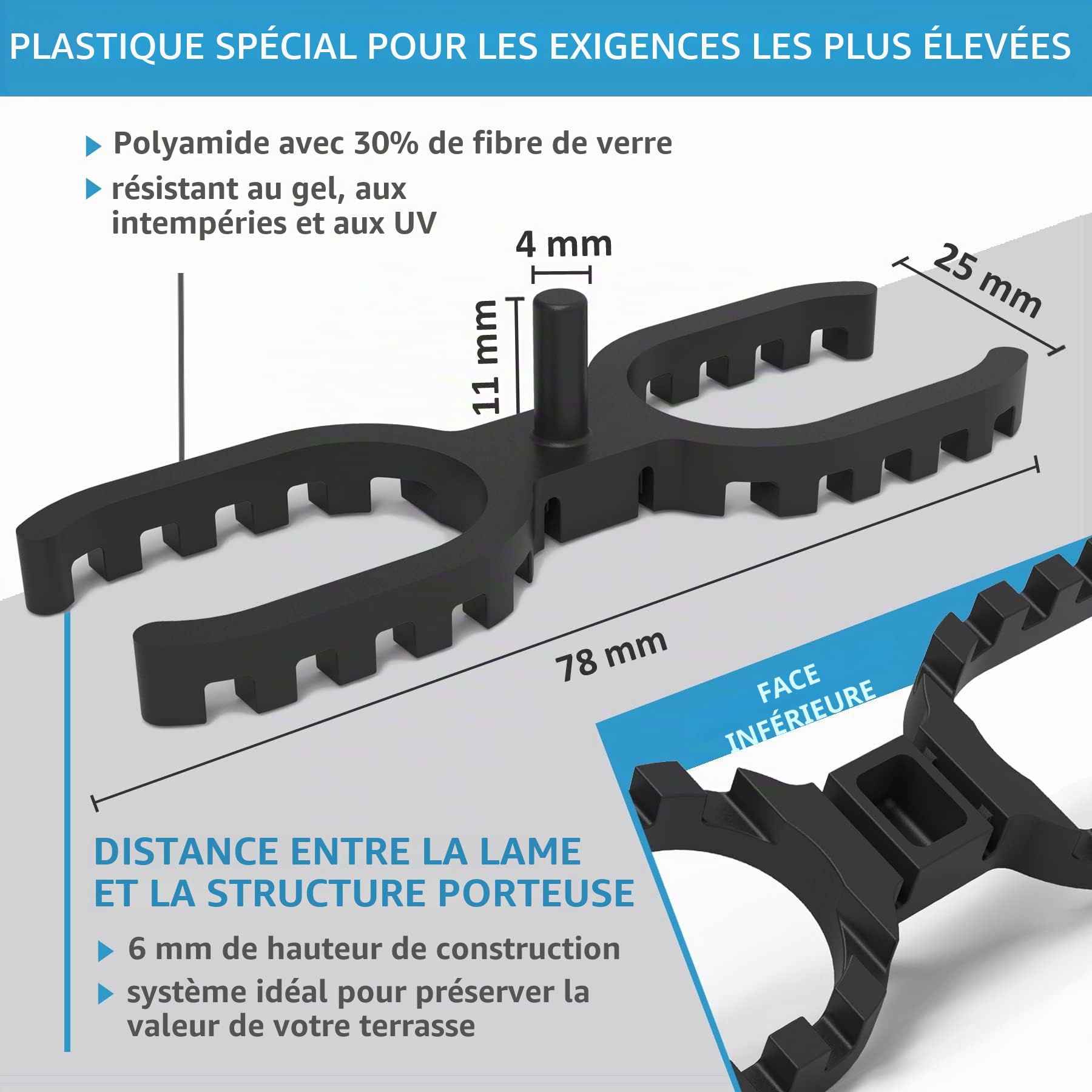 My Plast I 1.000 pièces - largeur de joint 4 mm (offen) - strié ouvert I Entretoise de terrasse - entretoise de haute qualité pour lames de terrasse