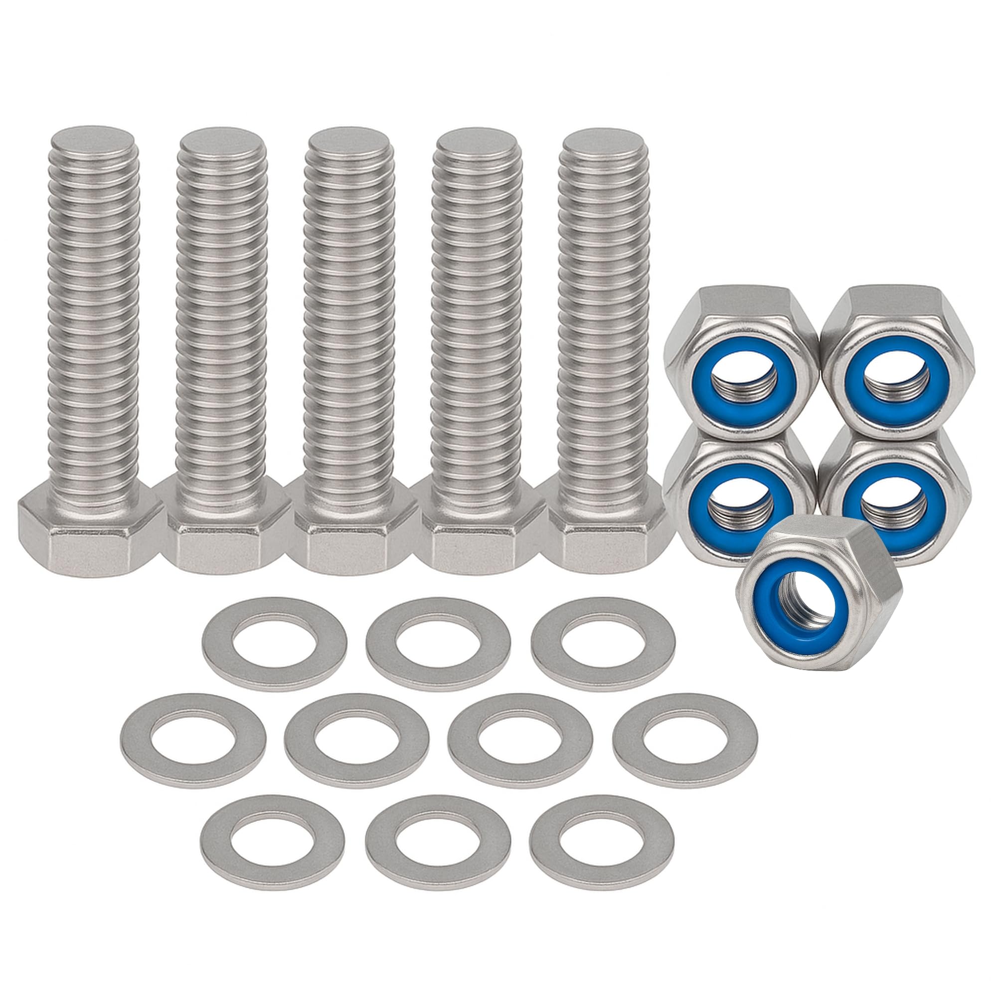 M4 x 40mm Hex Head Nuts and Bolts and Washers Set (5PK) A2 Stainless Steel, Fully Threaded Hex Head Cap Screws For Construction, Automotive, Machinery