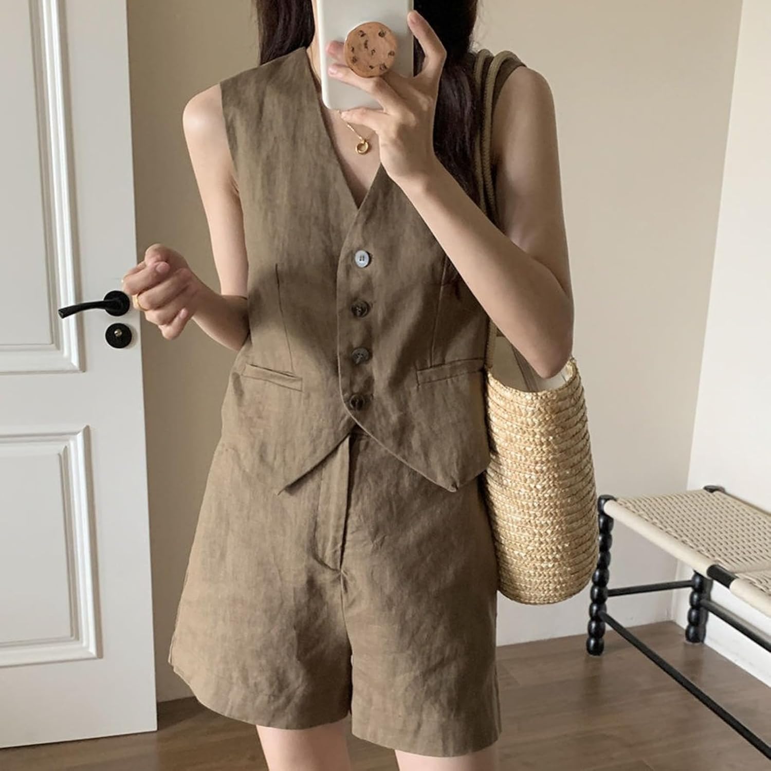 Women's Summer Two-Piece Vest and Shorts Set Casual Travel Outfit