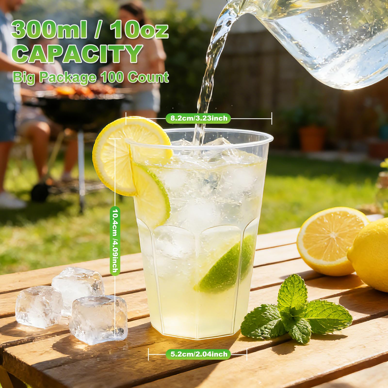 AOLUXLM Lot de 100 Gobelets de Fête, 300ml/10oz, Gobelet Réutilisables en Polypropylène, Passent au Lave-vaisselle, Incassables, Réutilisables pour Evénements, Mariages, Restauration