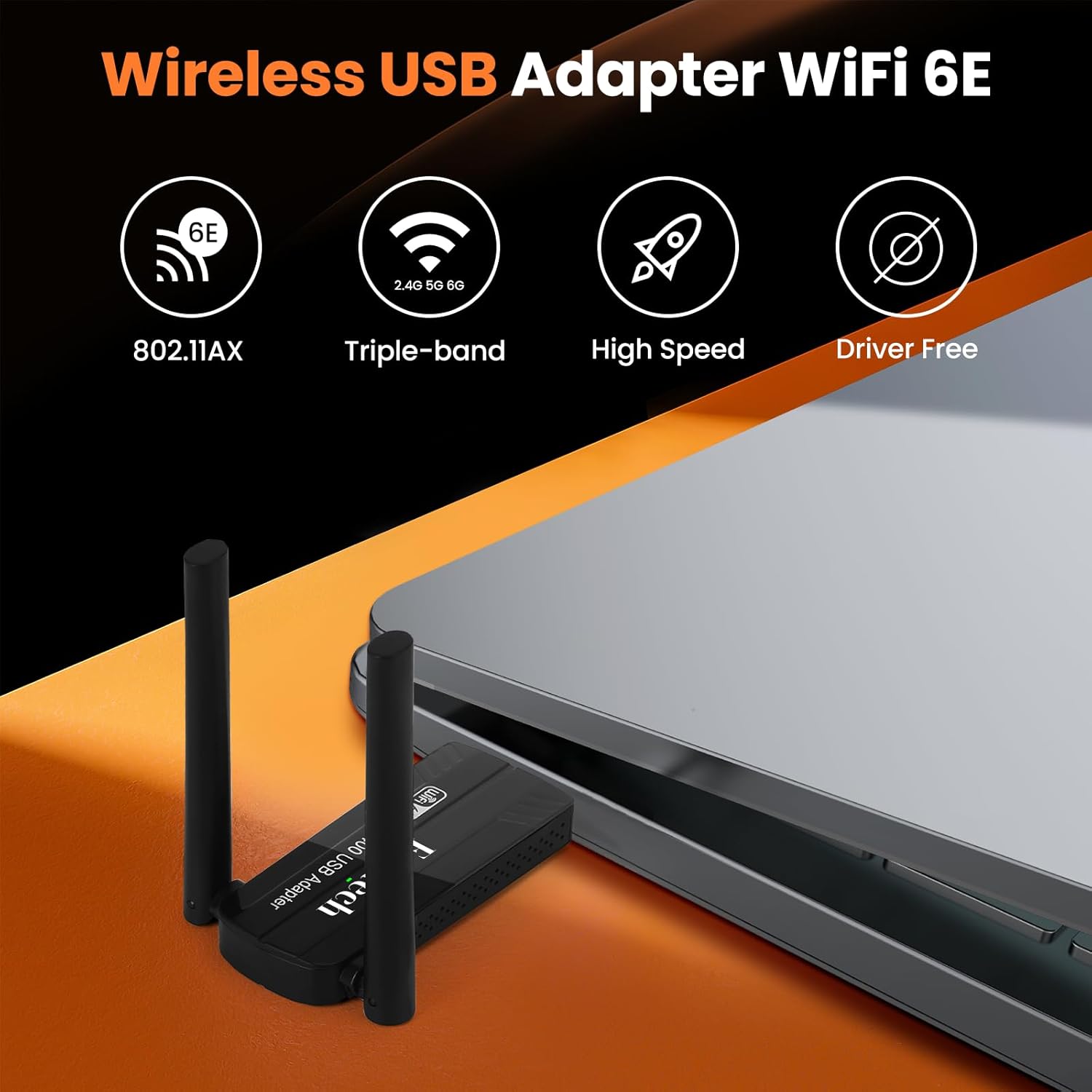 WiFi 6E AX5400M USB 3.0 WiFi Adapter for PC Desktop, 802.11AX, Tri-Band 6GHz/5GHz/2.4GHz, Dual 5dBi Antennas, Wireless USB WiFi Dongle Network Adapter for Laptop, Only Compatible with Windows 11/10