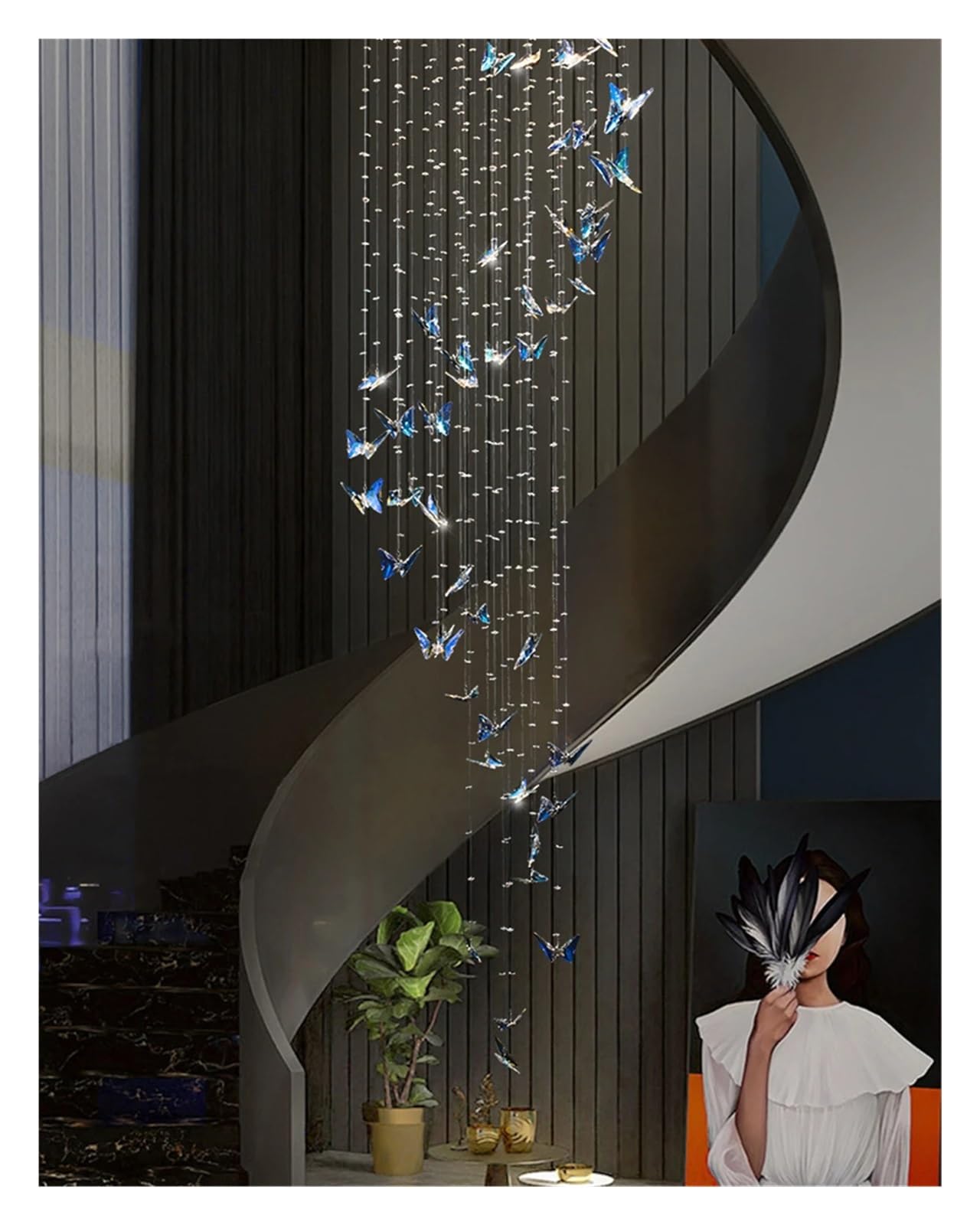 PCXEHUYP Crystal Butterfly Hall Staircase Villa Luxury Chandelier Indoor Decorative Light,Pendant Light