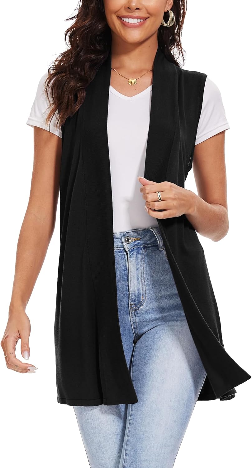 Spicy Sandia Women's Long Knit Cardigan Vest Sleeveless Open Front Casual Sweater Duster - Image 2