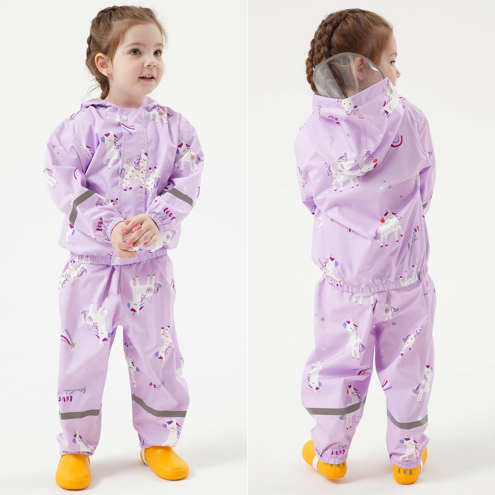 Impermeable Chubasquero Niñas - Abrigos Impermeables & Pantalones Conjunto de 2 Piezas, Niñas Chaqueta de Lluvia con Capucha Pantalones Impermeables Reutilizable Traje Impermeable para 1-7 Años