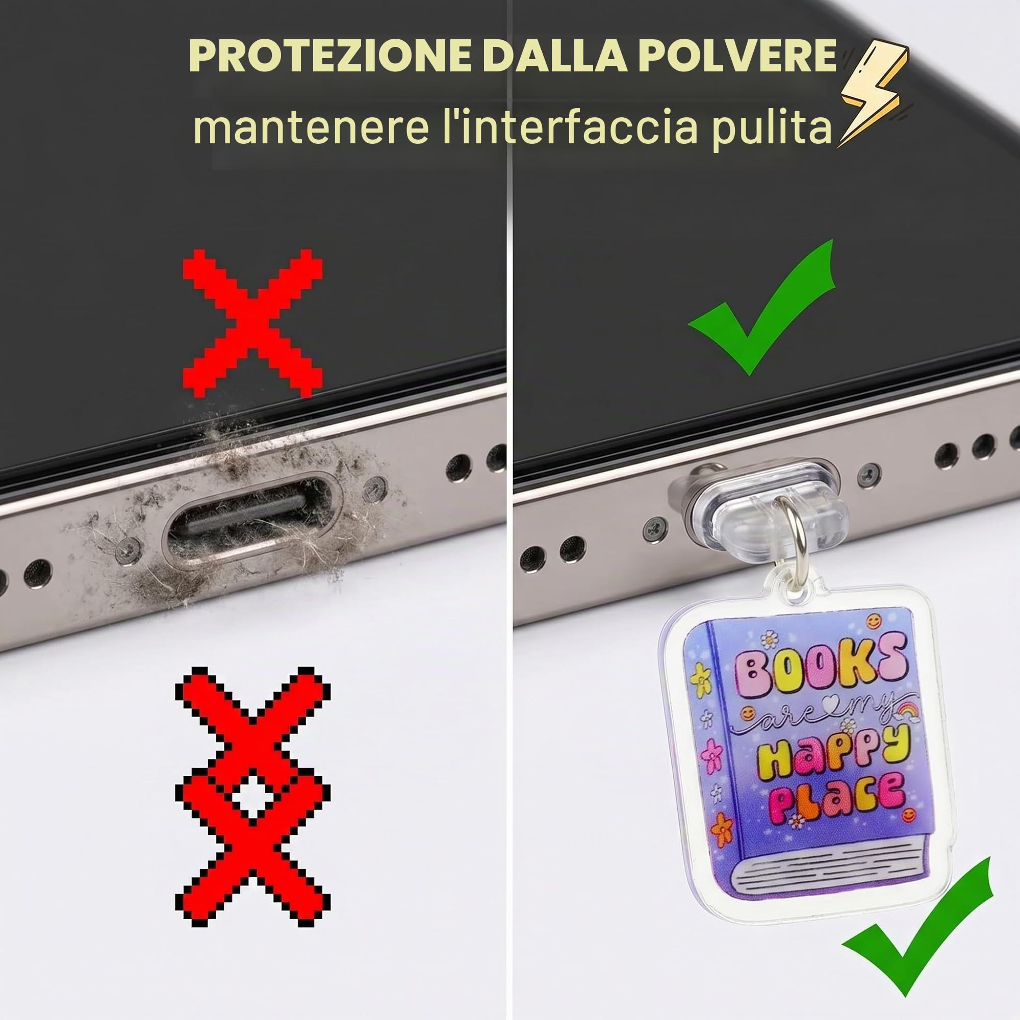 Set 9 Tappi Antipolvere USB-C Con Simpatici Design – Proteggono E Personalizzano Smartphone, Tablet E Kindle
