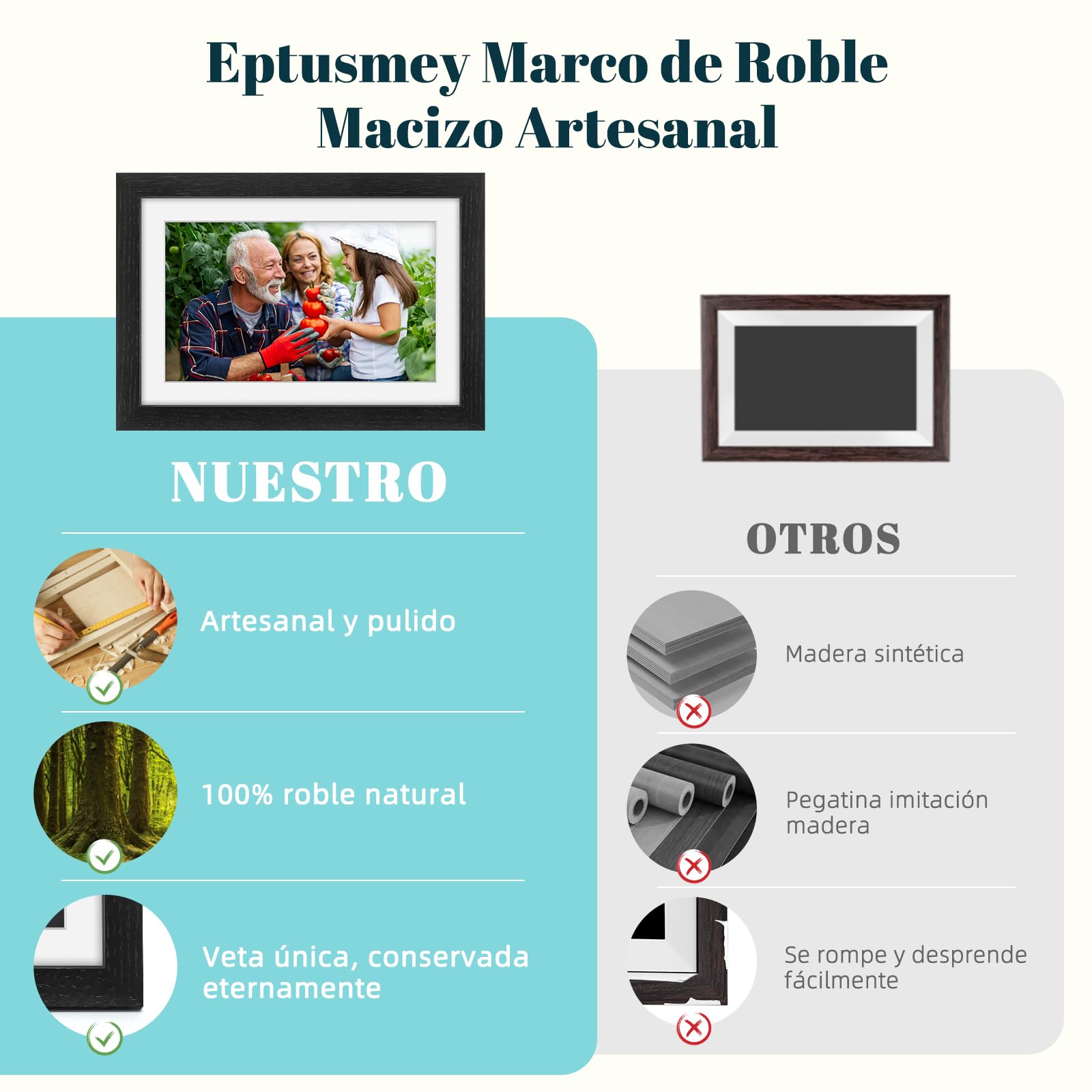 Frameo Marco de Fotos Digital WiFi 10.1 Pulgadas Negro Madera de Roble Memoria Incorporada 32GB, HD 1280x800 IPS, Pantalla Táctil para Fotos/Videos, Rotación Automática, Montaje en Pared