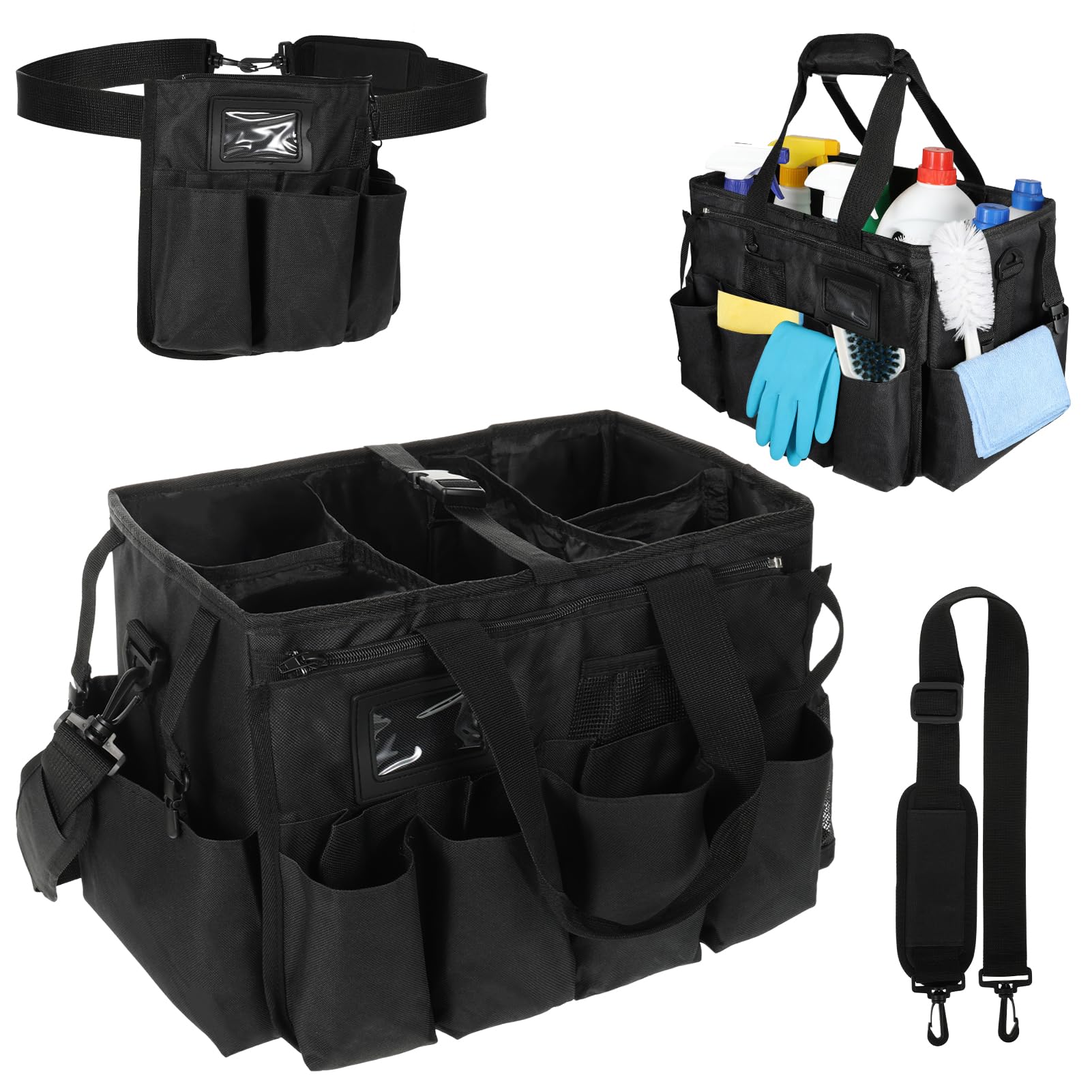 Tragbare Reinigungstasche,Große Putztasche,Reinigungsmittel Organizer mit Griff,Putzmittel Aufbewahrung Organizer Tasche für Reinigungskräfte,Schwarz Tragbar Abnehmbar 45x27x25cm
