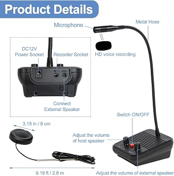 Window Intercom Speaker System, Dual-Way Intercommunication Microphone Teller Window Speaker Talk Through Glass Window Counter Intercoms for Business/Bank/Office/Hospital