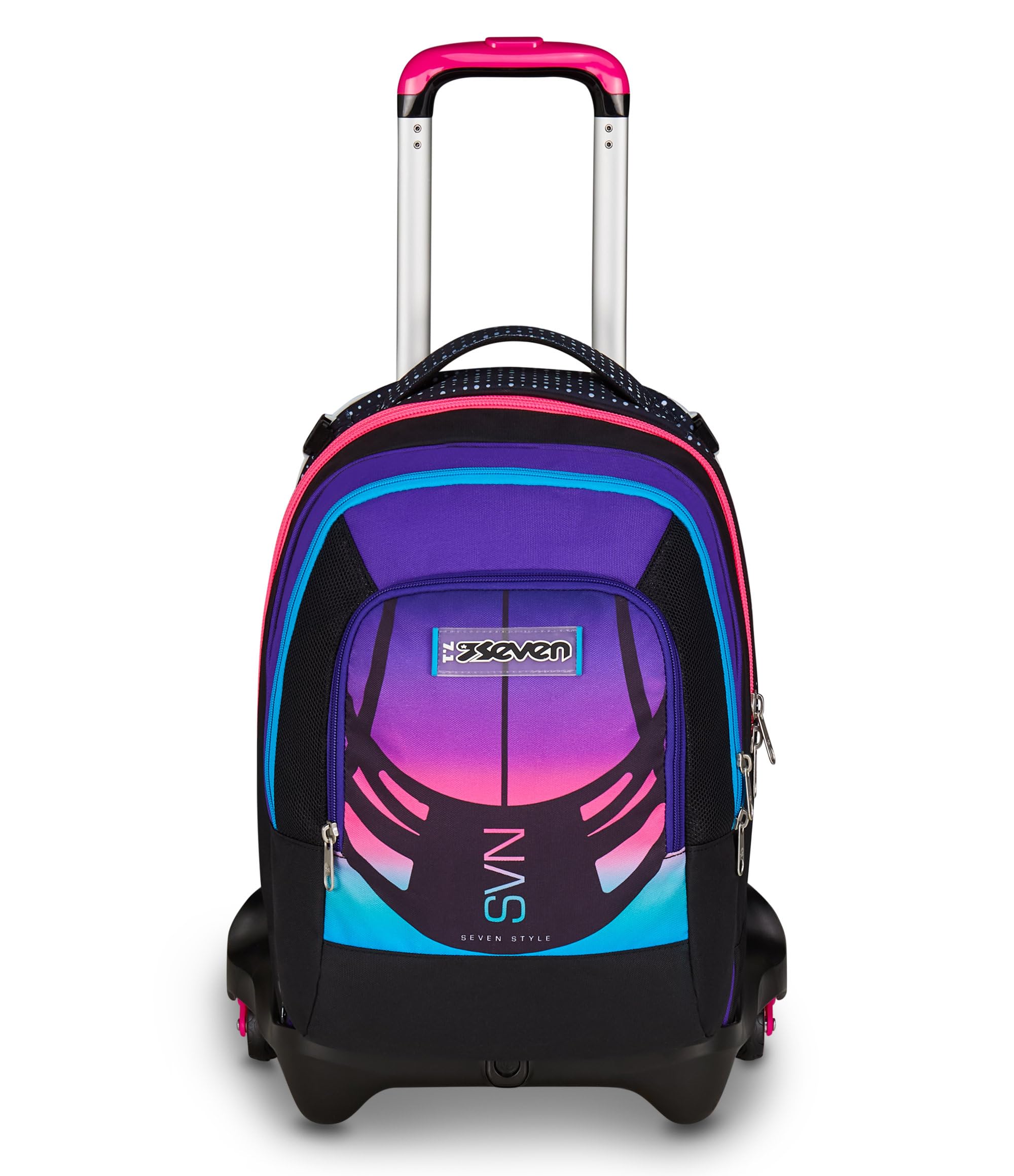 Seven Trolley Scuola Jack 3 Ruote Detach Nuanced, Fucsia Azzurro, Zaino Con Carrello Sganciabile Da 37 Litri, Tasca Borraccia, Zainetto Staccabile, Multiuso e Spazioso, Per Scuola Elementare e Media,