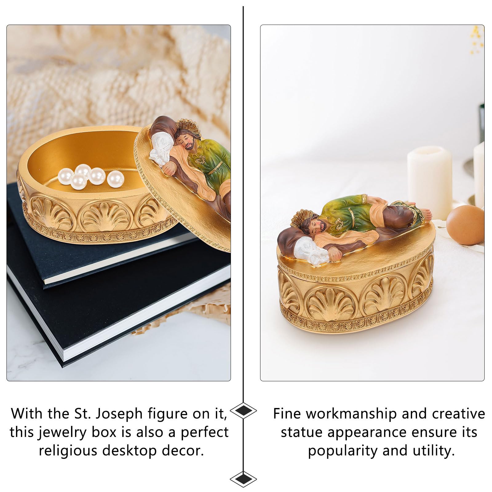 VICASKY Scatola per Gioielli in Resina Dorata Design Creativo a Forma di Statua Religiosa, Decorazione da Tavolo Elegante e Porta Piccoli Gioielli Raffinato