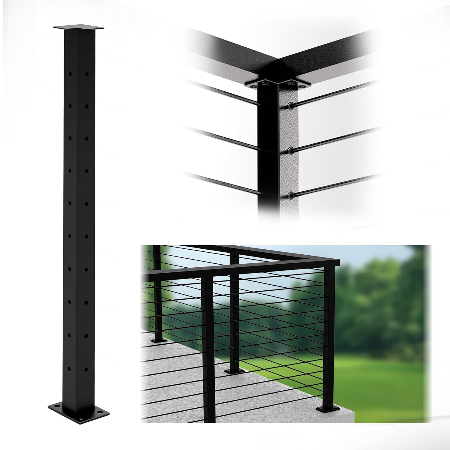 T304 Stainless Steel Corner Cable Railing Posts 36"(Post 35.5x2x2) L-drilled Flat Top Railing Post-Wire Railing Handrail Post for Indoor Outdoor Wood/Concrete Deck Balcony Porch Cable Railing System 1 L-Corner Post 1