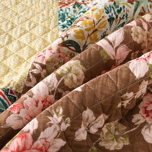 Miniatura 9 de ENASAL Juego de colcha de algodón reversible, juego de ropa de cama de lujo, vintage, rústico, precioso, cachemira, floral, amarillo, colcha de