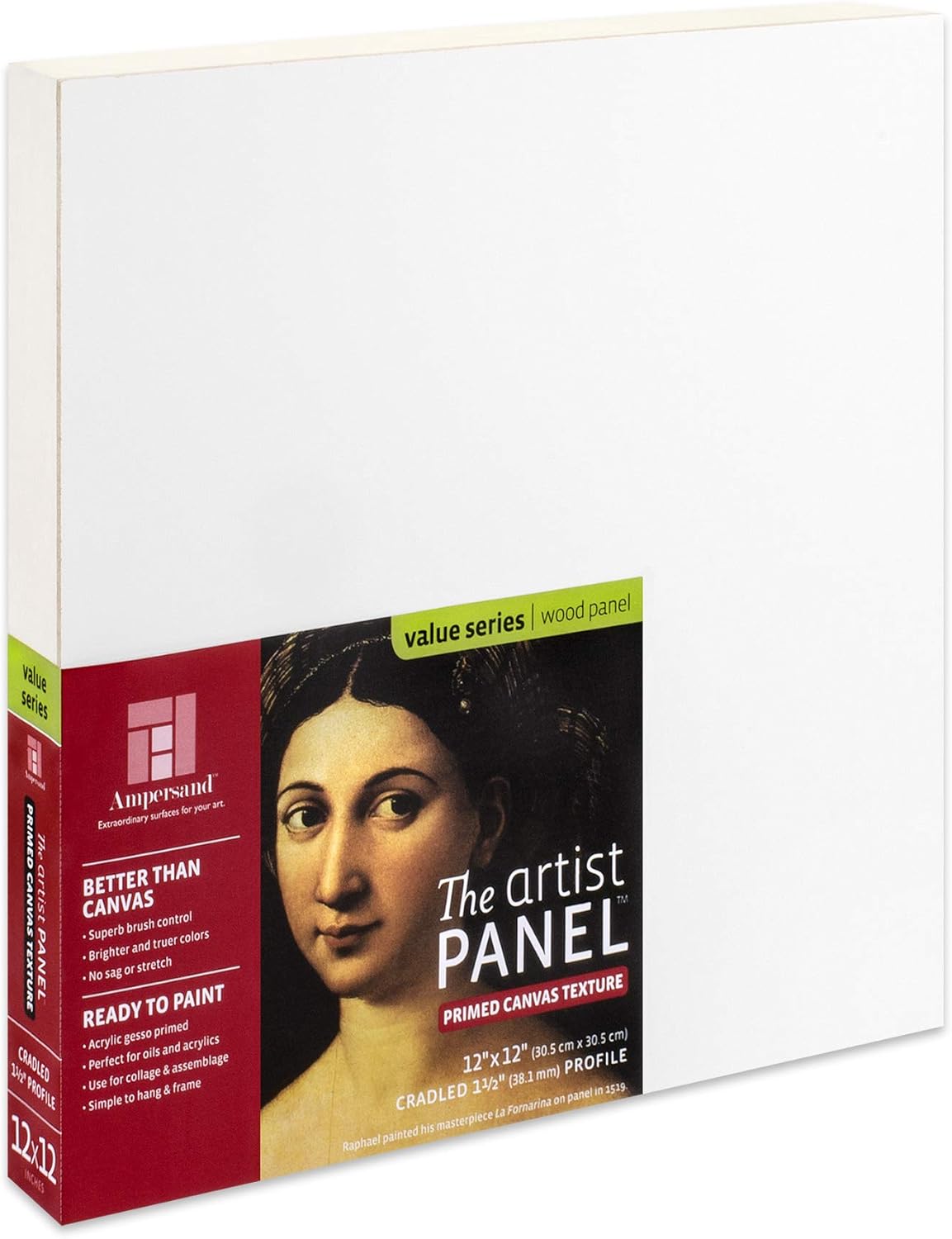 Ampersand Art Supply Wood Gesso Art Painting Panel: Canvas Texture, 1-1/2" Cradled Profile, 18"x24"