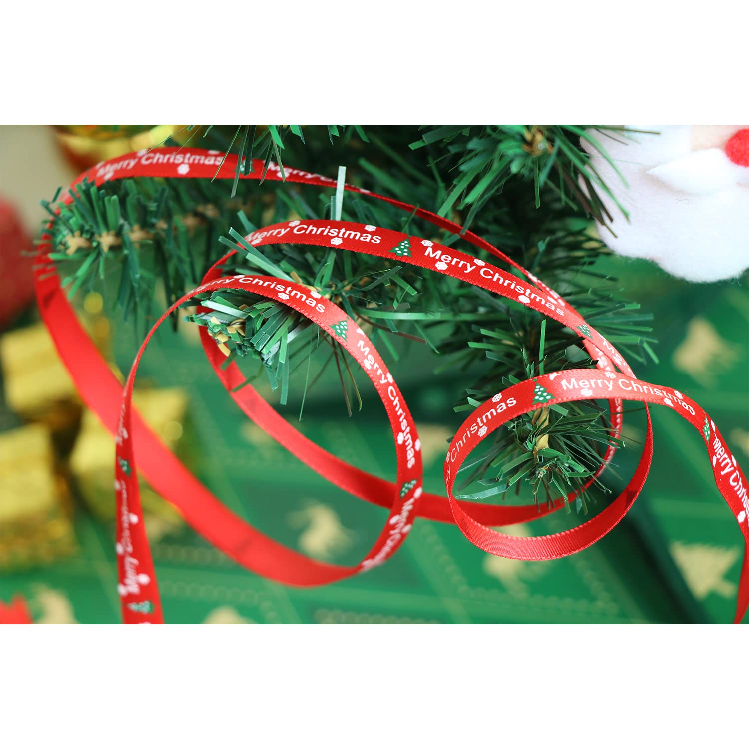 LOOGI Merry Christmas Ribbon 22m, 10mm Grosgrain Ribbon Red Satin Ribbons for Gift Wrapping Crafts Wreaths - Image 4