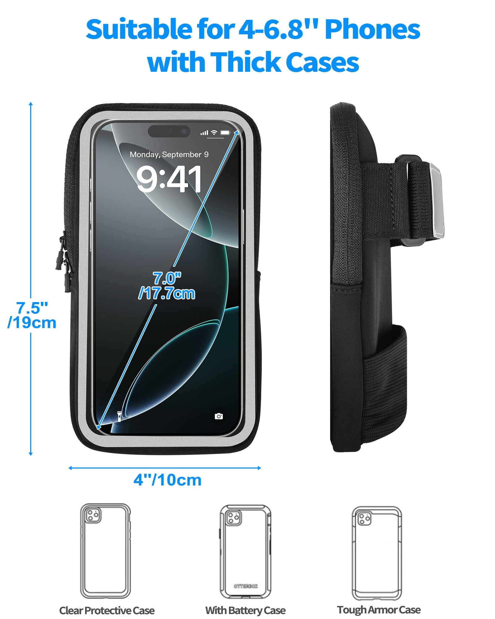 Razobws Porta Telefono Corsa, Fascia da Braccio Sportiva per Polso e Avambraccio, Regolabile Porta Cellulare Corsa per iPhone 17/16/15/14 Pro/13 Galaxy S25/S24 Ultra Fino a 6,9"