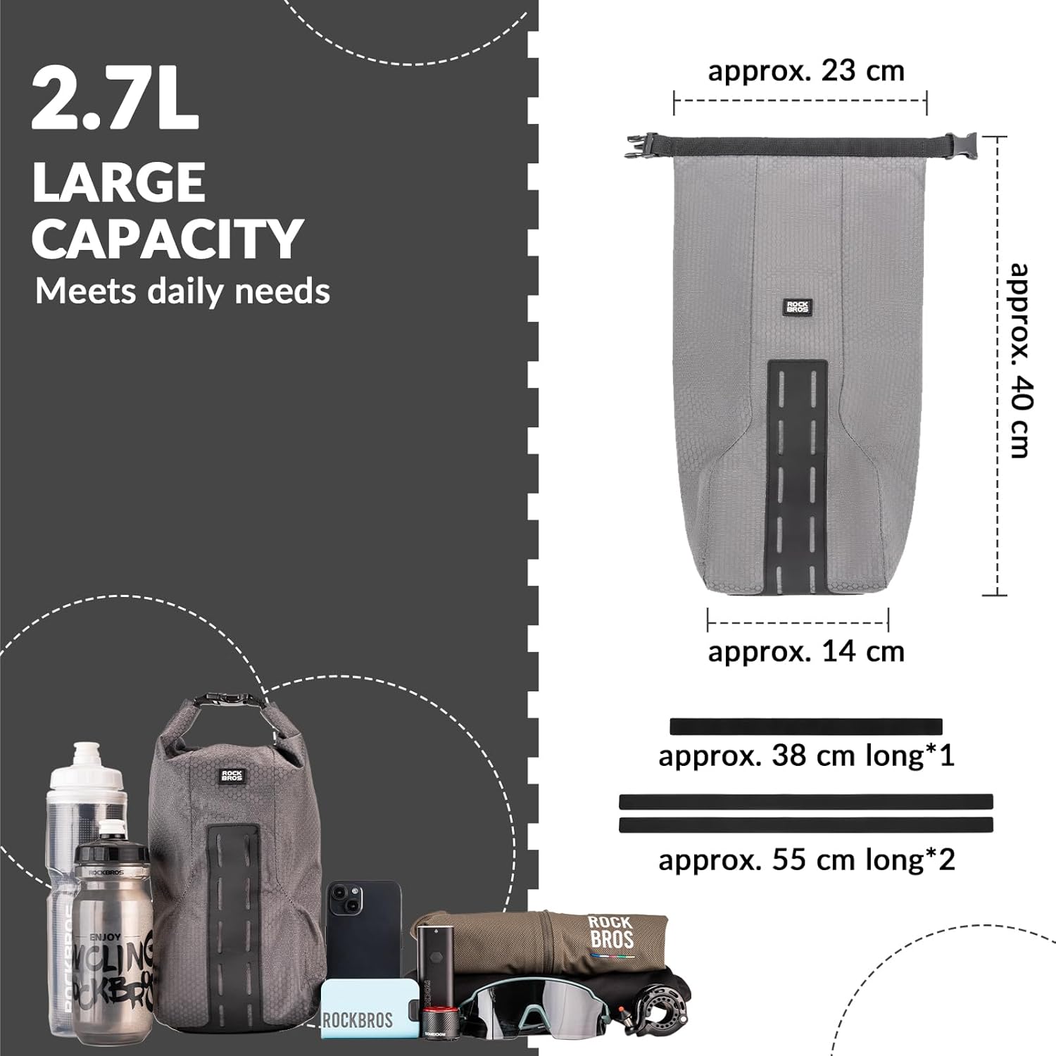 ROCKBROS Bike Front Fork Bag with Aluminum Alloy Front Bike Rack Waterproof 4L Bike Pannier Bag Bike Fork Bag Front Rack for Bike Packing Cycling Touring (Black, 4L), 2 pieces, 30140089001*2+HJ-YXUS